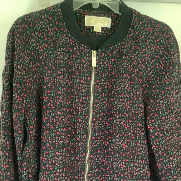 MICHAEL KORS BLACK ZIP SMALL ROSES TWO POCKET WOMAN BOMBER SIZE US L​ - Picture 4 of 10